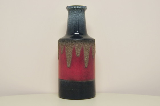 Image 1 of Vase rouge et gris-bleu d'Allemagne de l'Ouest VEB