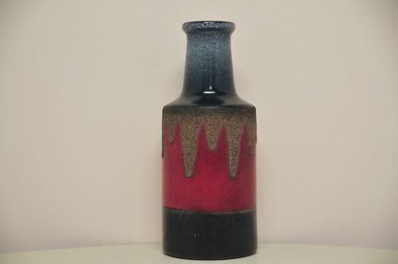 Image 1 of Vase rouge et gris-bleu d'Allemagne de l'Ouest VEB