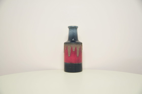 Image 1 of red & gray blue West Germany vase VEB