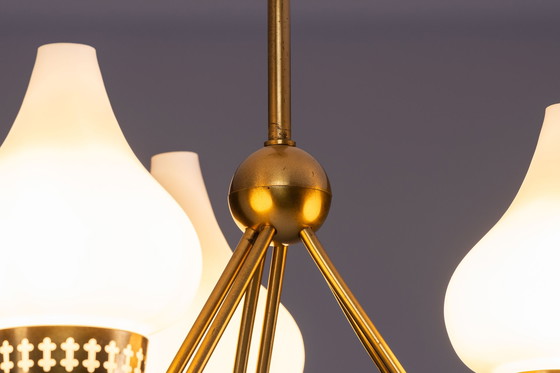 Image 1 of Brass and Glass Chandelier by Hans Bergström