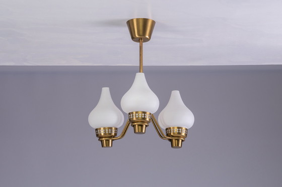 Image 1 of Brass and Glass Chandelier by Hans Bergström