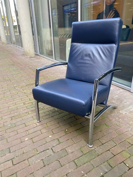 Image 1 of Leolux Helical blue leather armchair