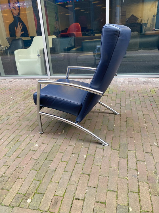 Image 1 of Leolux Helical blue leather armchair