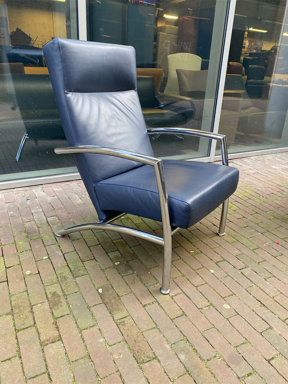 Image 1 of Leolux Helical blue leather armchair