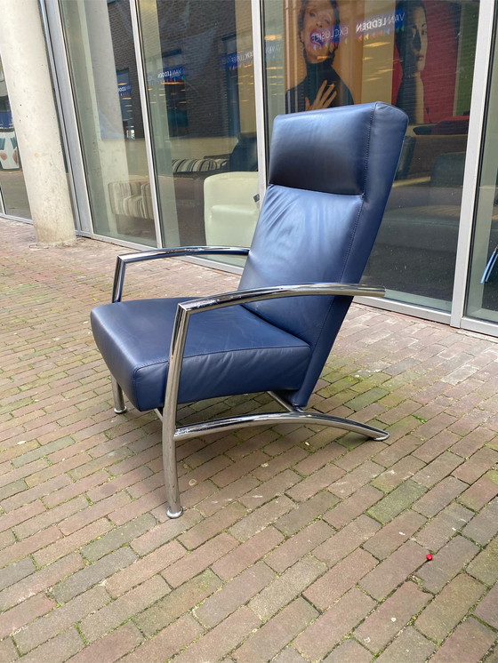 Image 1 of Leolux Helical blue leather armchair