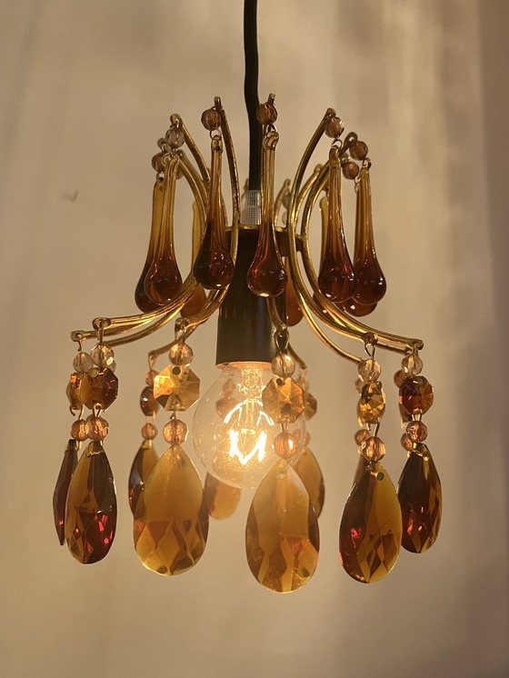 Image 1 of Pendentif lustre vintage goutte d'eau verre fumé
