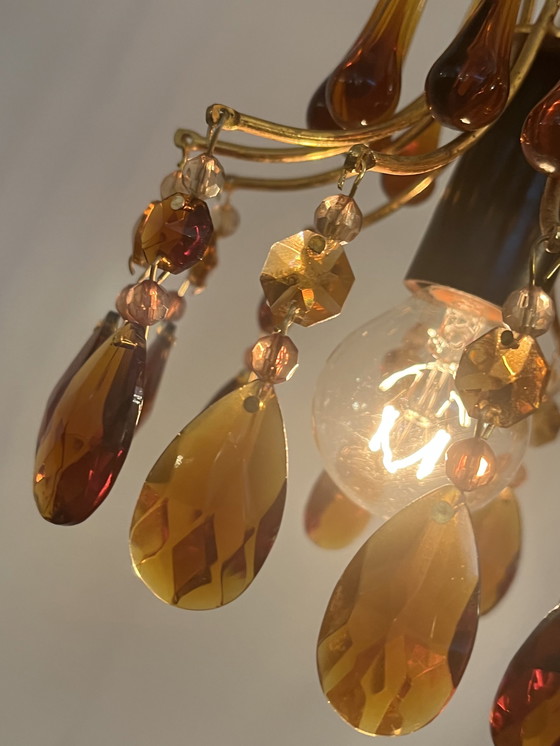 Image 1 of Pendentif lustre vintage goutte d'eau verre fumé