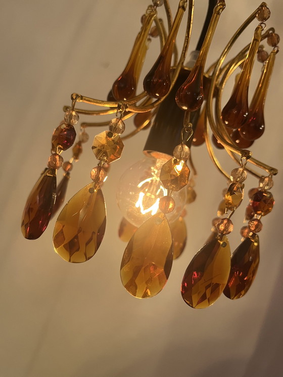 Image 1 of Pendentif lustre vintage goutte d'eau verre fumé