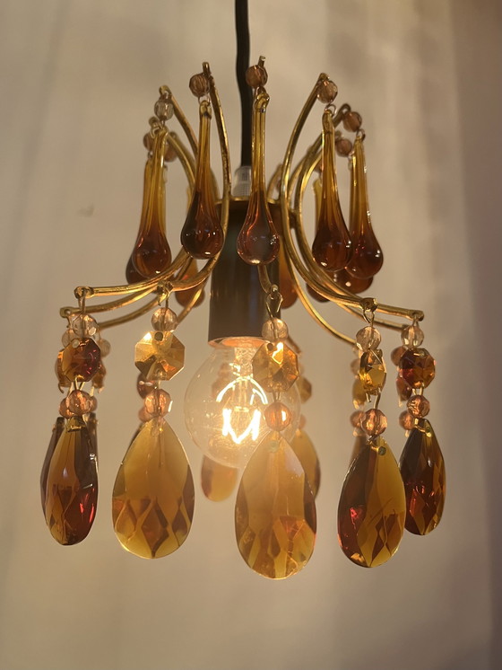 Image 1 of Pendentif lustre vintage goutte d'eau verre fumé