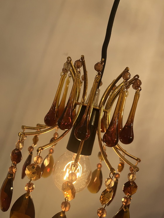 Image 1 of Pendentif lustre vintage goutte d'eau verre fumé