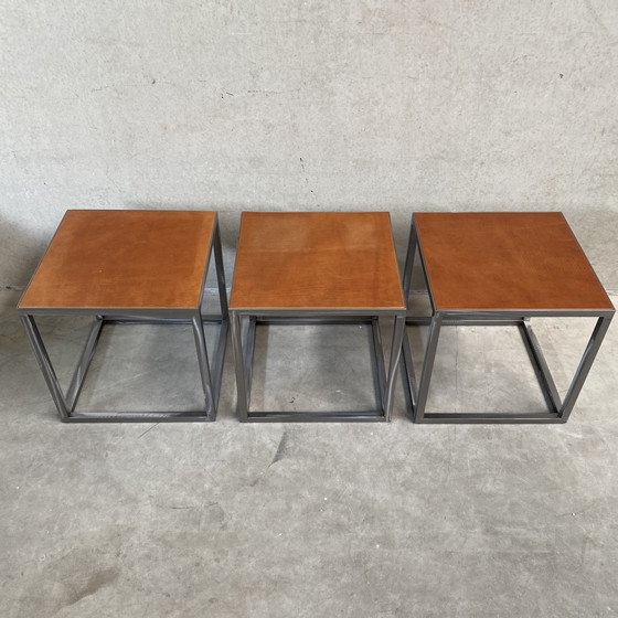 Image 1 of Table basse "Trinity" en cuir Baxter design italien 1980