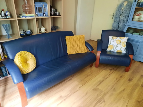 Image 1 of Montel blue two-seater sofa plus armchair