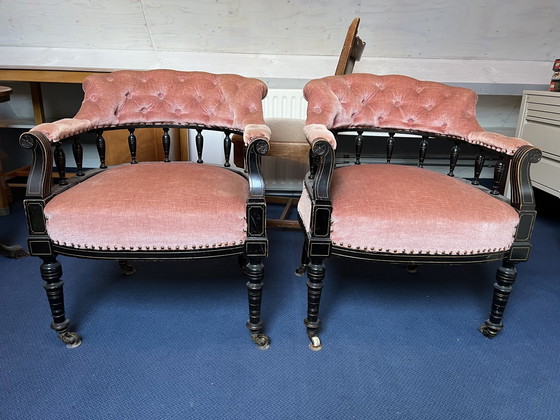 Image 1 of Biedermeier chairs with chess table