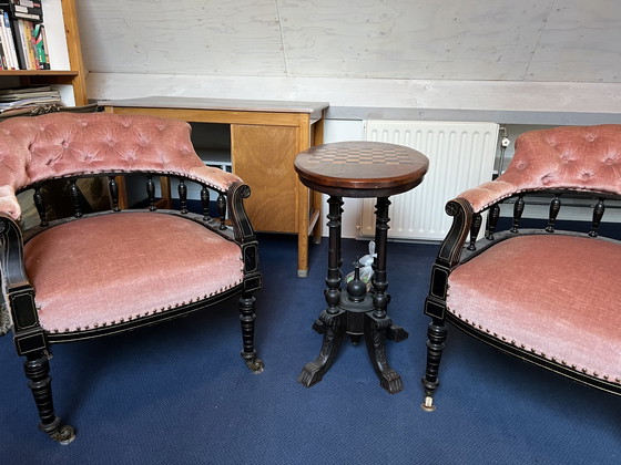 Image 1 of Biedermeier chairs with chess table