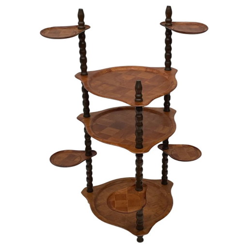 Vintage Scandinavian - Cake Stand / Etagaire / plant stand - Adjustable outrigged shelves amd bobbin style frame work