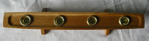 Candle holders, ash wood, Messing, 1960s, with 4 stick candles