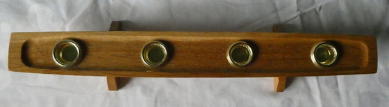 Image 1 of Candle holders, ash wood, Messing, 1960s, with 4 stick candles