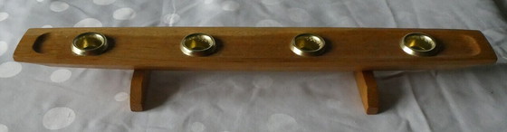 Image 1 of Candle holders, ash wood, Messing, 1960s, with 4 stick candles