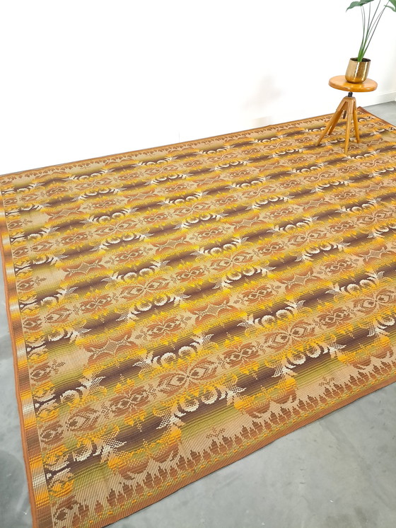 Image 1 of Large green brown rug, vintage rug