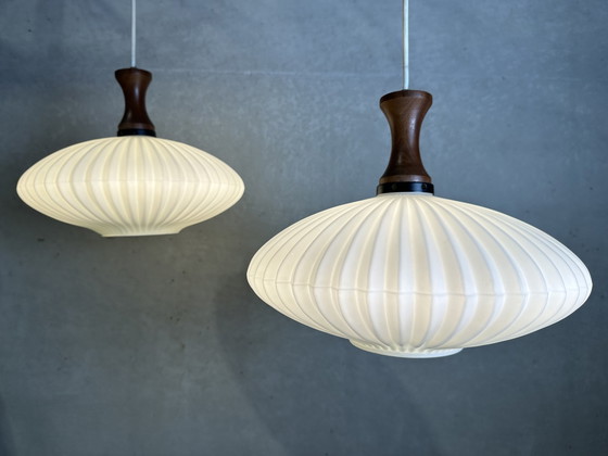 Image 1 of 2x vintage 'japandi' hanging lamps