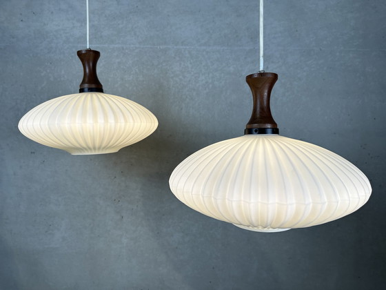 Image 1 of 2x vintage 'japandi' hanging lamps