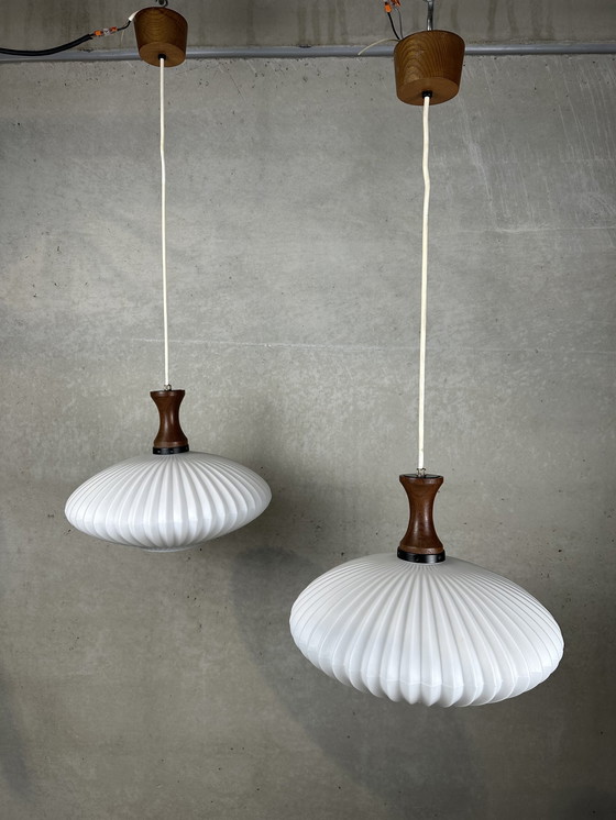 Image 1 of 2x vintage 'japandi' hanging lamps