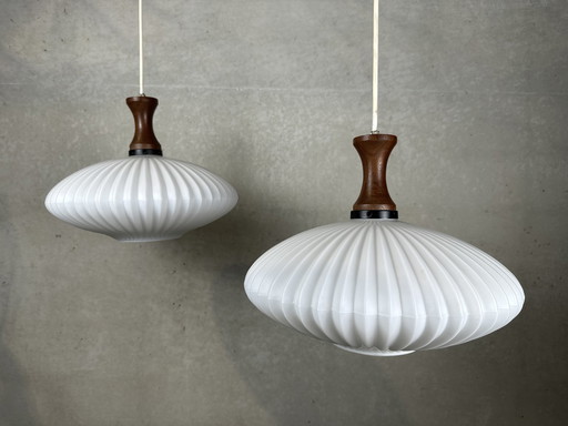 2x vintage 'japandi' hanging lamps