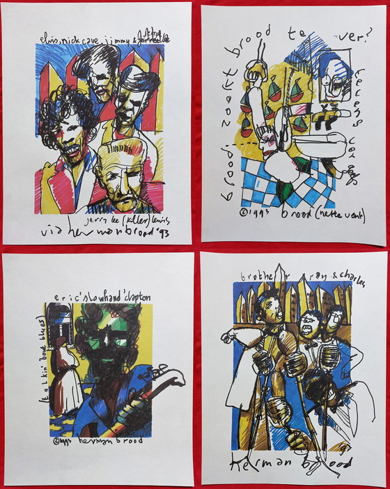 Image 1 of 4x Herman Brood - Elvis, Nick Cave, Clapton, Ray Charles