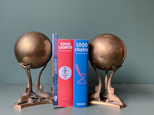 2x Mid Century Brass Bookends