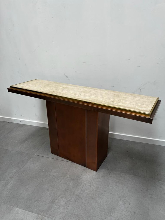 Image 1 of Belgochrom brass & travertine console table