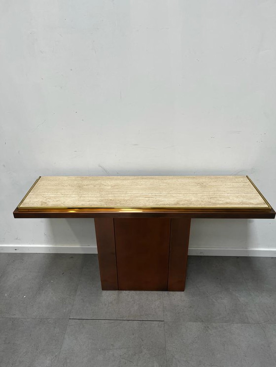 Image 1 of Belgochrom brass & travertine console table