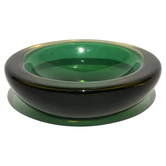 Image 1 of Vintage small Italian bowl from the 1960s in green and yellow murano glass