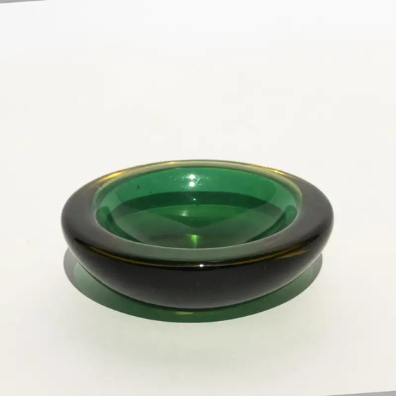 Image 1 of Vintage small Italian bowl from the 1960s in green and yellow murano glass