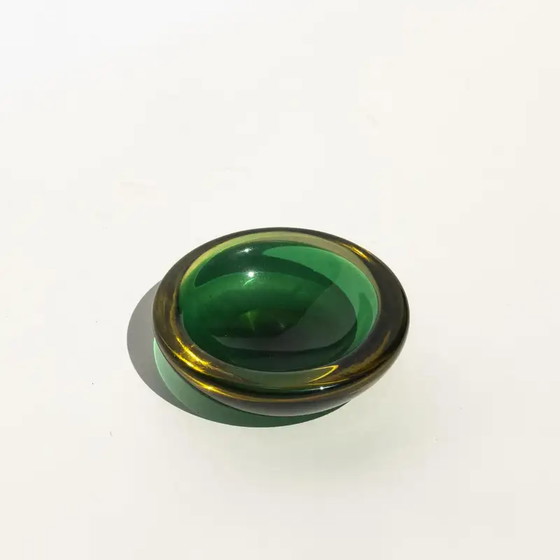 Image 1 of Vintage small Italian bowl from the 1960s in green and yellow murano glass