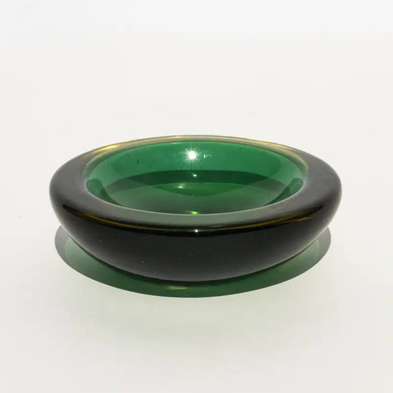 Image 1 of Vintage small Italian bowl from the 1960s in green and yellow murano glass
