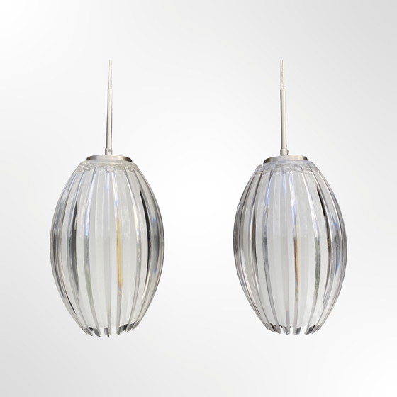 Image 1 of 2 lampade a sospensione in vetro di metà secolo | Lampade a sospensione vintage | Lampade moderne di fine metà secolo, set