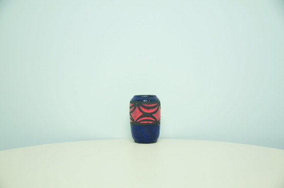 Image 1 of blue & red Fatlava West Germany vase