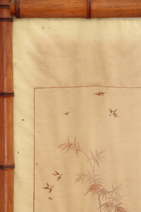 Image 1 of 19th century Chinese Zijde tapestries in Bamboo Frames