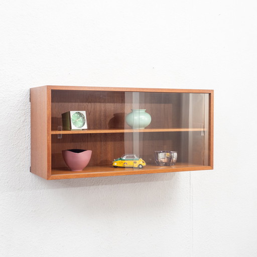 1960s wall display case, teak, restored