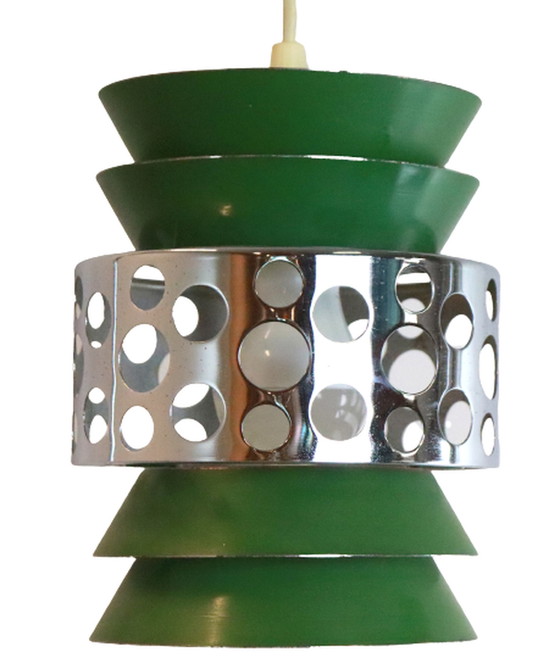 Image 1 of Lampe pendante 'Graen' lampe de l'ère spatiale vert vintage