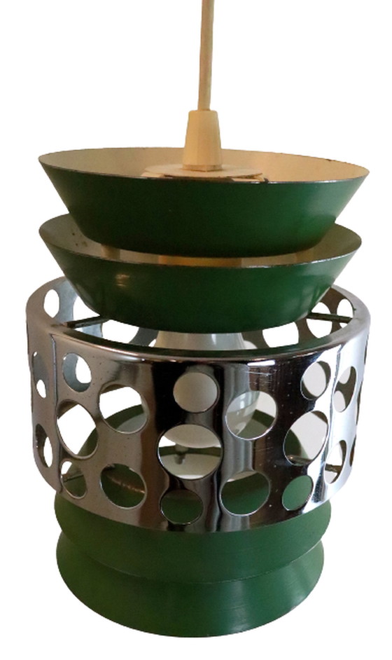 Image 1 of Lampe pendante 'Graen' lampe de l'ère spatiale vert vintage