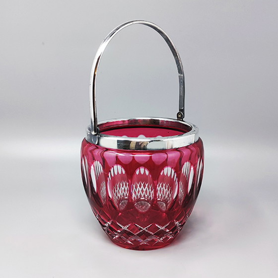 Image 1 of 1960s Gorgeous Red Bohemian Cut Crystal Glass Ice Bucket. Made in Italy