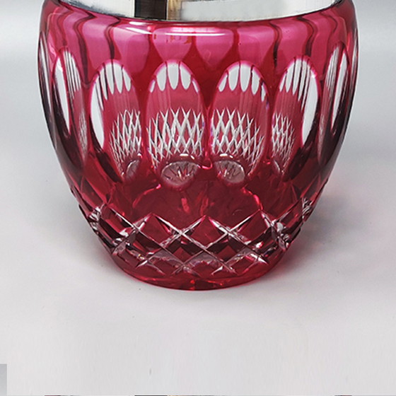 Image 1 of 1960s Gorgeous Red Bohemian Cut Crystal Glass Ice Bucket. Made in Italy