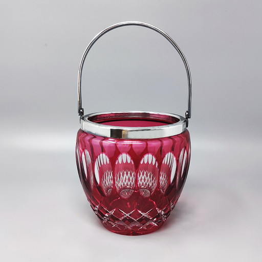 1960s Gorgeous Red Bohemian Cut Crystal Glass Ice Bucket. Made in Italy