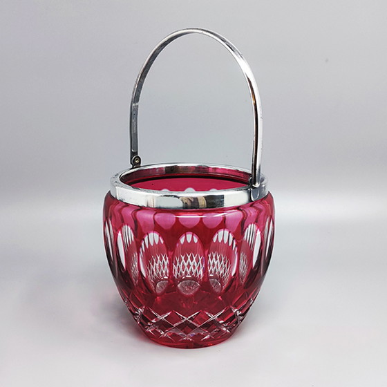 Image 1 of 1960s Gorgeous Red Bohemian Cut Crystal Glass Ice Bucket. Made in Italy