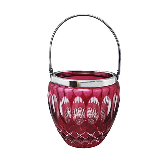 Image 1 of 1960s Gorgeous Red Bohemian Cut Crystal Glass Ice Bucket. Made in Italy