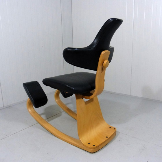 Image 1 of Stokke Varier Thatsit Balance chair in beech & black leather 1990's