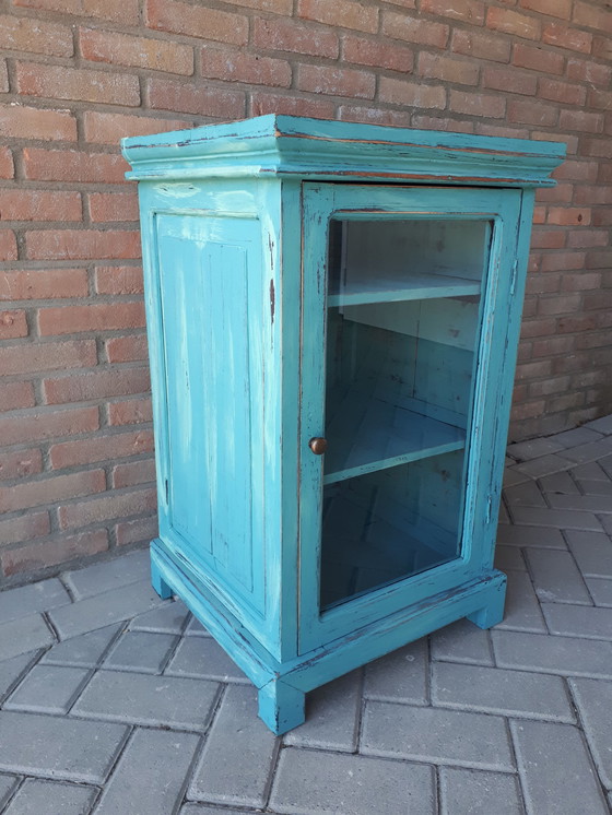 Image 1 of Blue wooden display cabinet