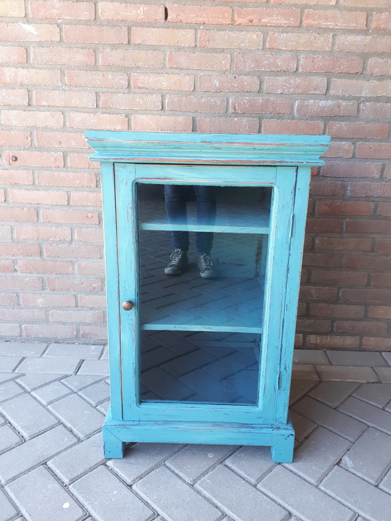 Image 1 of Blue wooden display cabinet