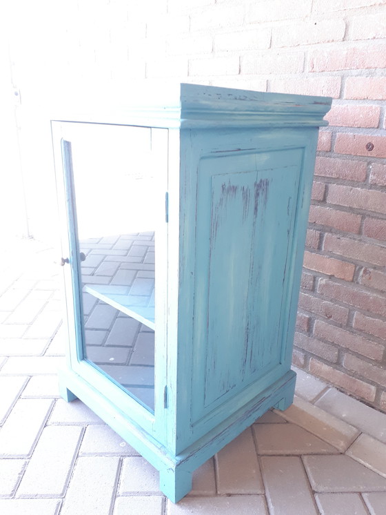 Image 1 of Blue wooden display cabinet